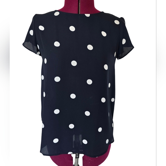 LOFT Tops - Loft Navy Polka Dot Women's Short Sleeve Blouse